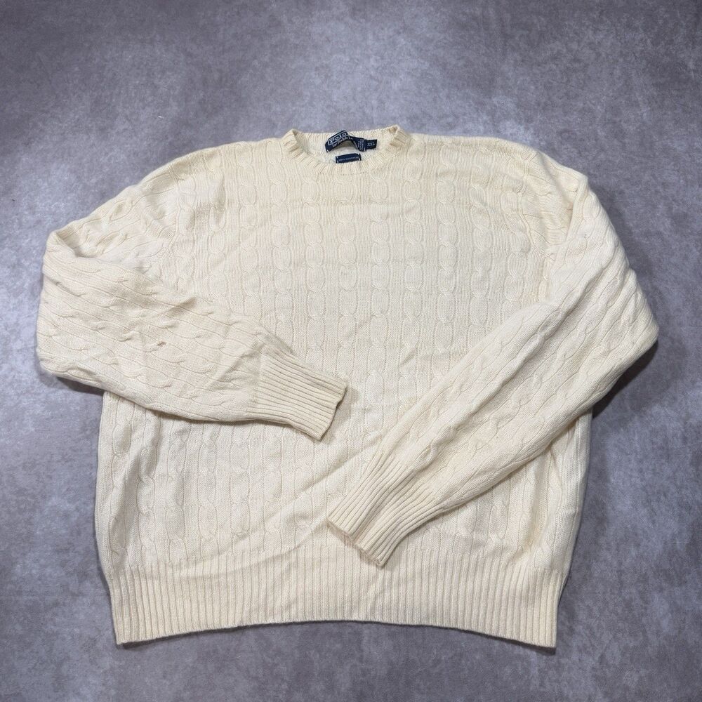 Vintage Polo by Ralph Lauren  100% Cashmere Cable Knit  Sweater Size XXL Cream